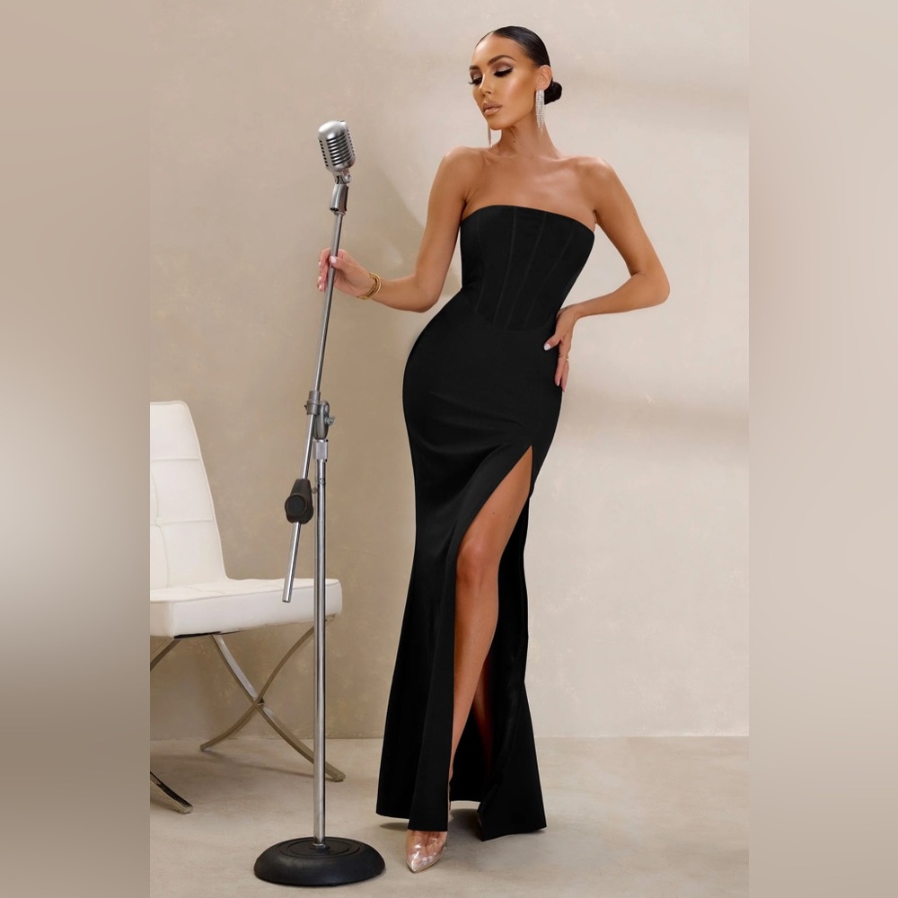 NWT! Club L London Daphne Strapless Corset Thigh Split Maxi Dress